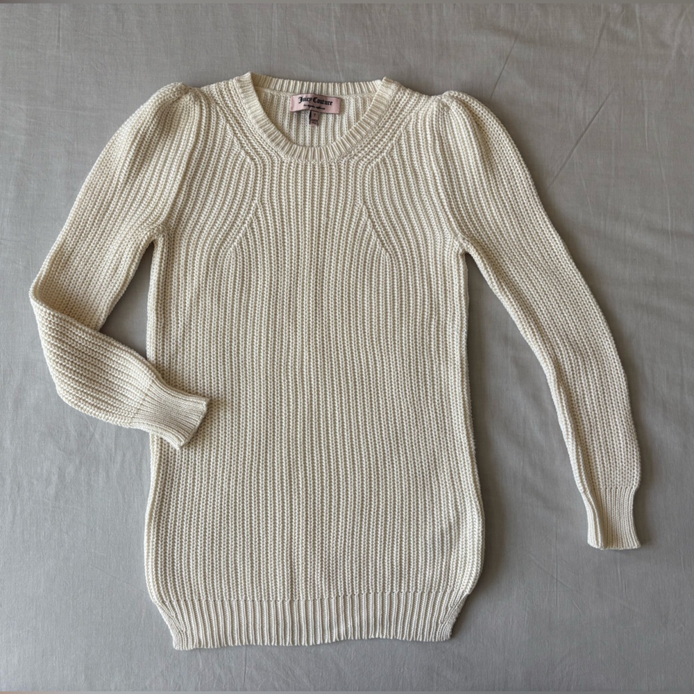 Juicy Couture Off-White Cotton Knit Sweater pullover Top XS P Cream White Ivory